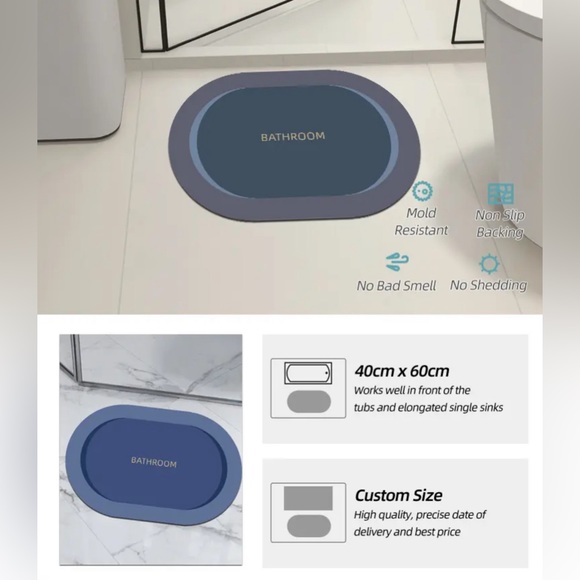 Non Slip Diatom Mud Shower Mats Super Absorbent - Picture 2 of 11